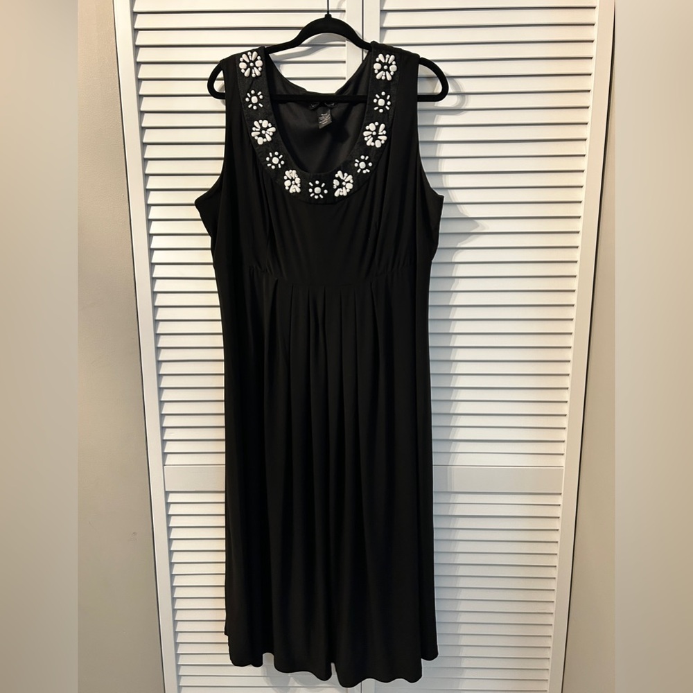 Lane Bryant Black Midi Dress with White Beaded Floral Accents